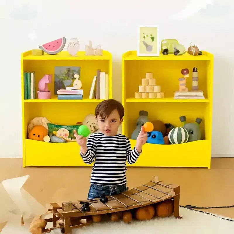 Scaffale per bambini, organizer portaoggetti per libri, libreria a 2 livelli con scomparti aperti per camera da letto, soggiorno, sala giochi