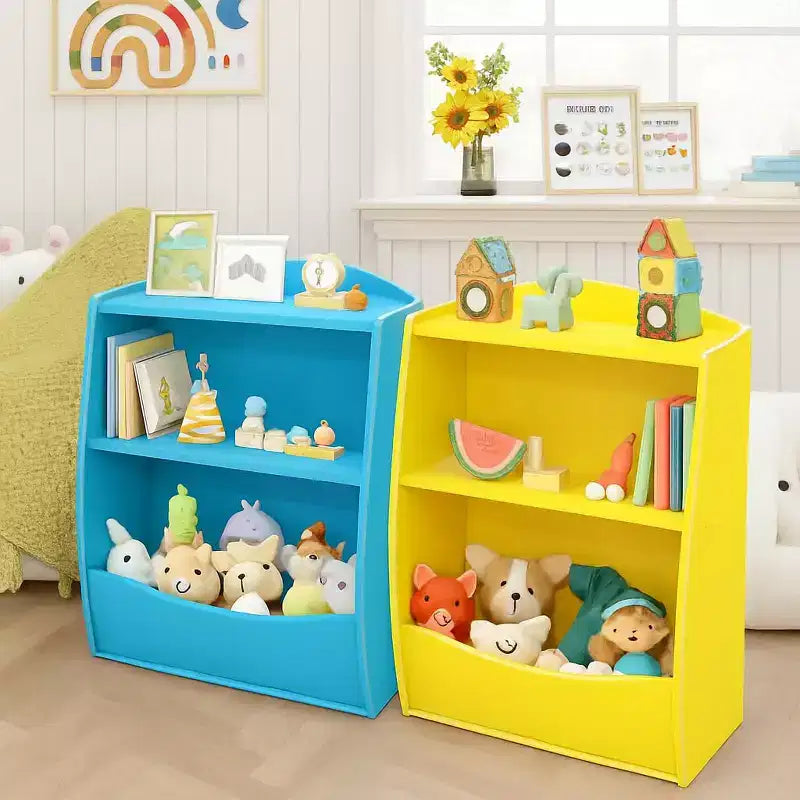 Scaffale per bambini, organizer portaoggetti per libri, libreria a 2 livelli con scomparti aperti per camera da letto, soggiorno, sala giochi