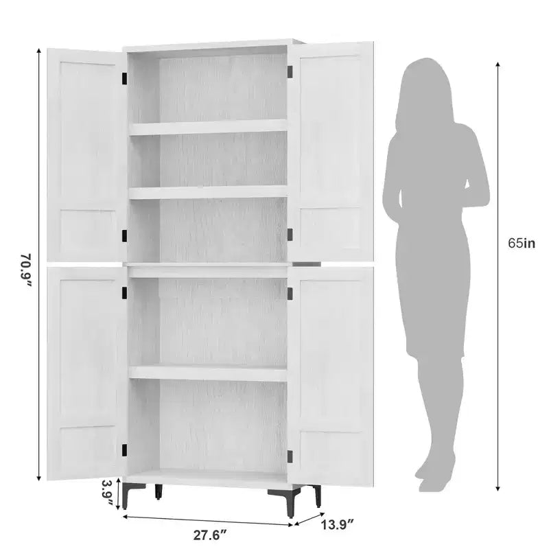 Mobiletto alto 71" con ante in vetro e 5 ripiani regolabili per cucina, bagno