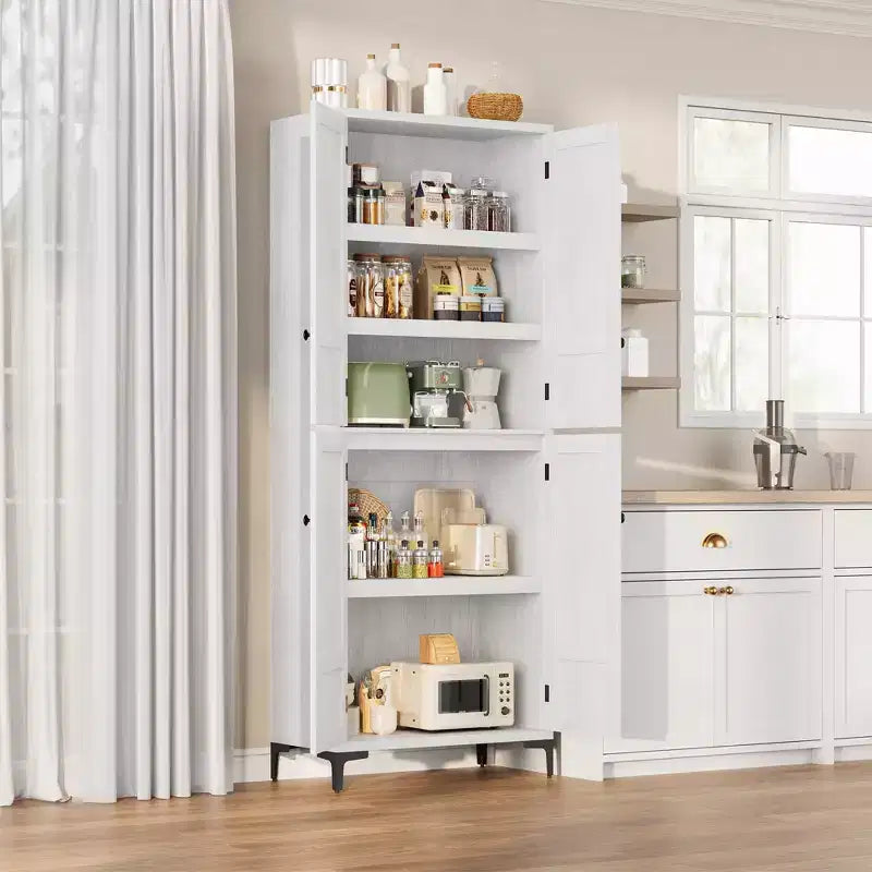 Mobiletto alto 71" con ante in vetro e 5 ripiani regolabili per cucina, bagno