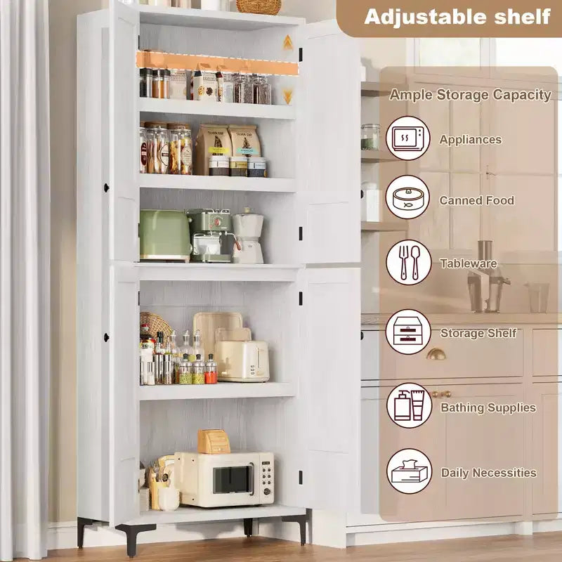 Mobiletto alto 71" con ante in vetro e 5 ripiani regolabili per cucina, bagno