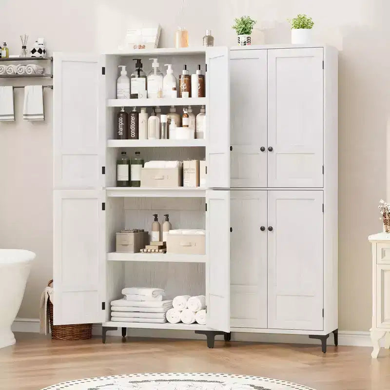 Mobiletto alto 71" con ante in vetro e 5 ripiani regolabili per cucina, bagno