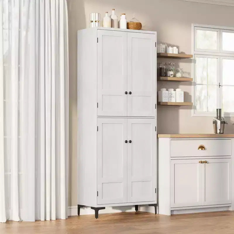 Mobiletto alto 71" con ante in vetro e 5 ripiani regolabili per cucina, bagno