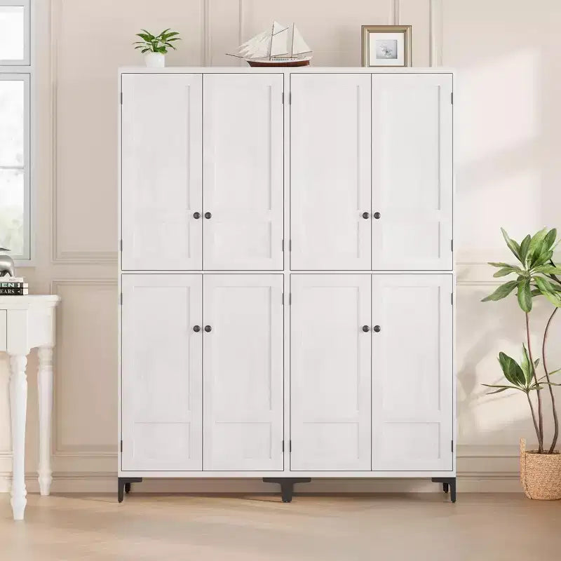 Mobiletto alto 71" con ante in vetro e 5 ripiani regolabili per cucina, bagno