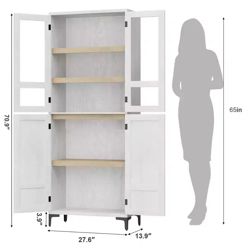 Mobiletto alto 71" con ante in vetro e 5 ripiani regolabili per cucina, bagno