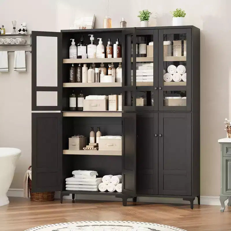 Mobiletto alto 71" con ante in vetro e 5 ripiani regolabili per cucina, bagno