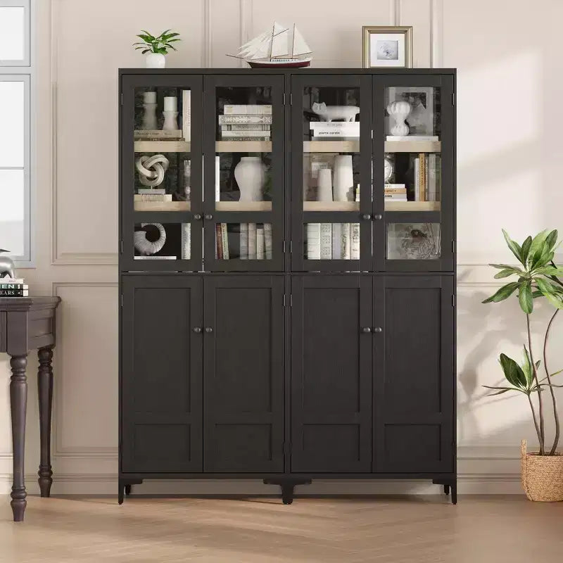 Mobiletto alto 71" con ante in vetro e 5 ripiani regolabili per cucina, bagno