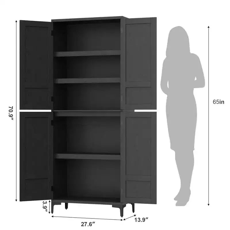 Mobiletto alto 71" con ante in vetro e 5 ripiani regolabili per cucina, bagno
