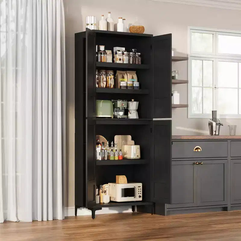 Mobiletto alto 71" con ante in vetro e 5 ripiani regolabili per cucina, bagno