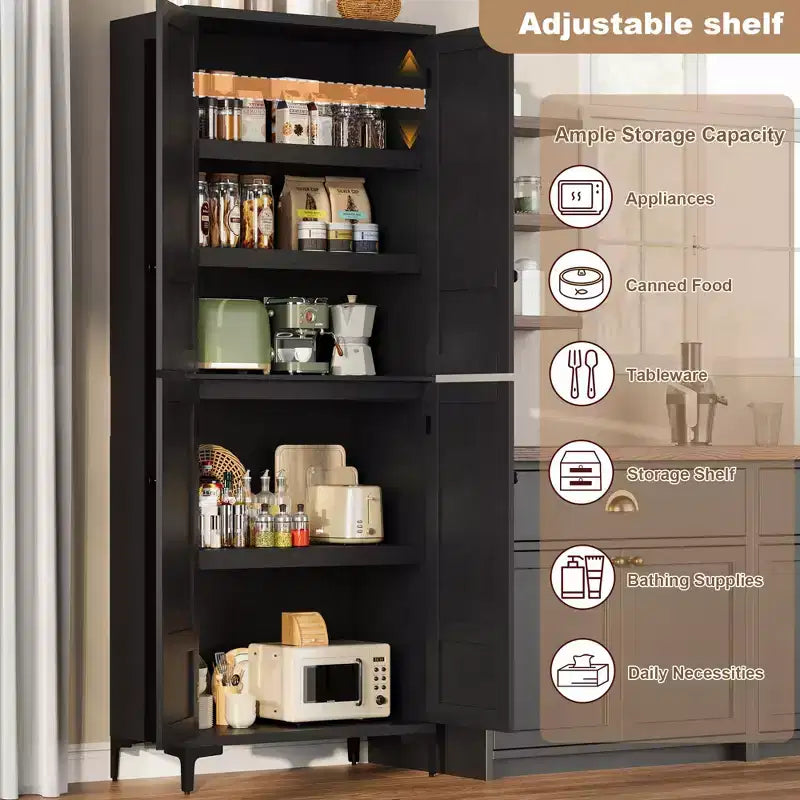 Mobiletto alto 71" con ante in vetro e 5 ripiani regolabili per cucina, bagno