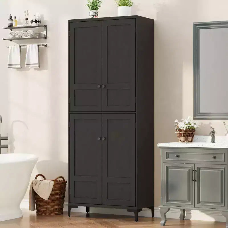 Mobiletto alto 71" con ante in vetro e 5 ripiani regolabili per cucina, bagno