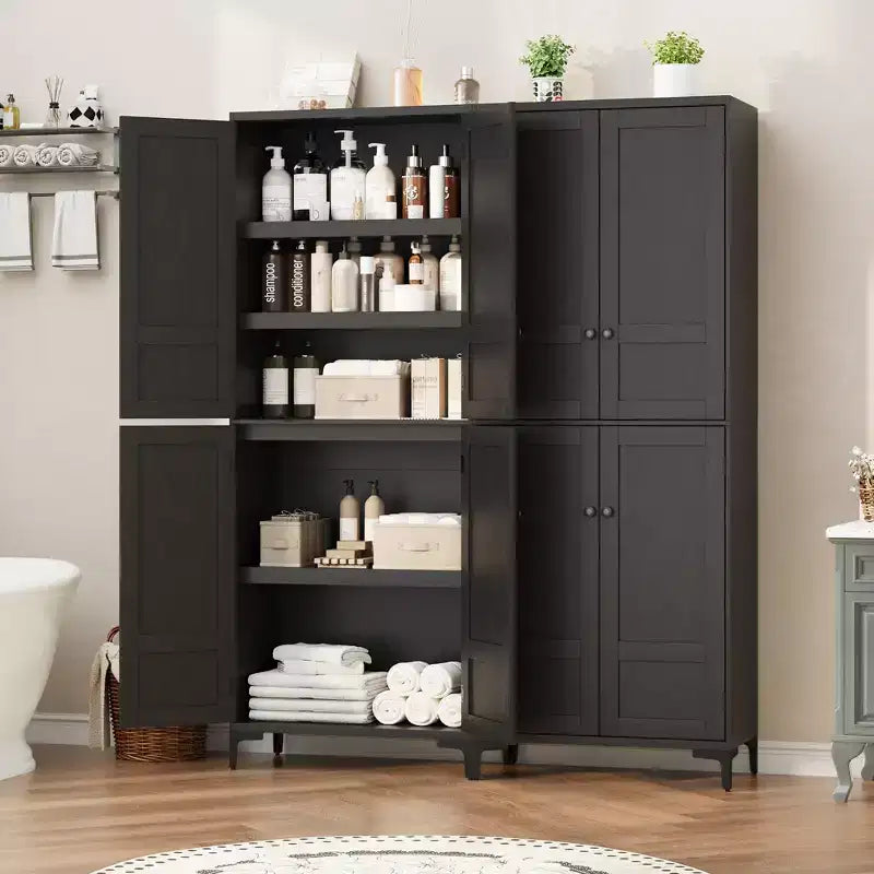 Mobiletto alto 71" con ante in vetro e 5 ripiani regolabili per cucina, bagno