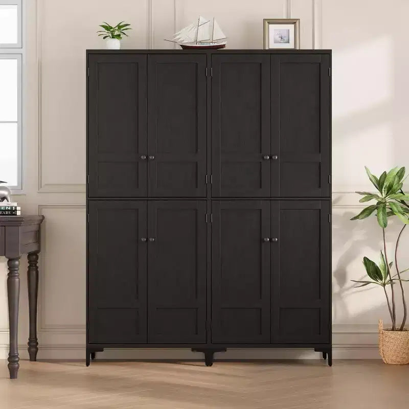 Mobiletto alto 71" con ante in vetro e 5 ripiani regolabili per cucina, bagno