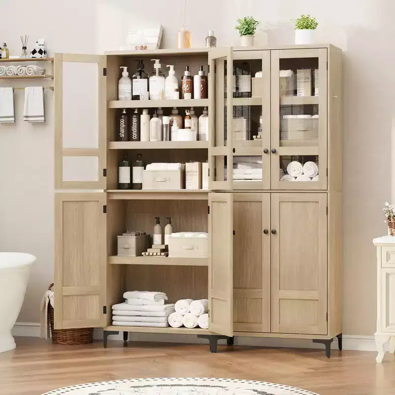 Mobiletto alto 71" con ante in vetro e 5 ripiani regolabili per cucina, bagno