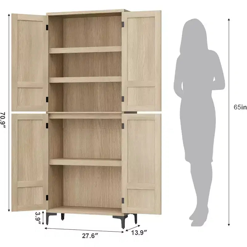 Mobiletto alto 71" con ante in vetro e 5 ripiani regolabili per cucina, bagno