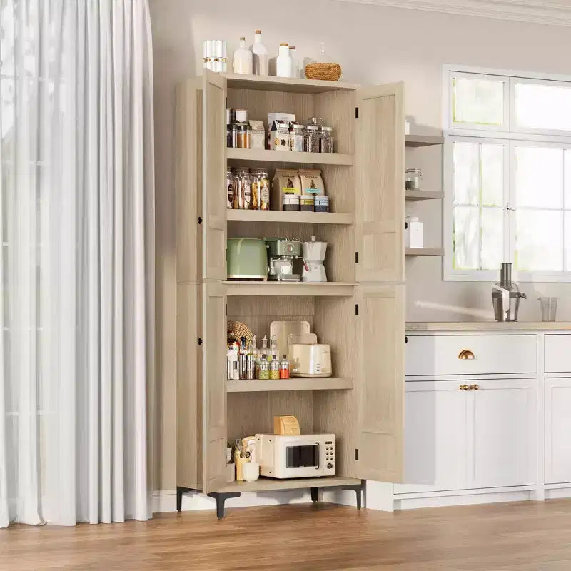 Mobiletto alto 71" con ante in vetro e 5 ripiani regolabili per cucina, bagno