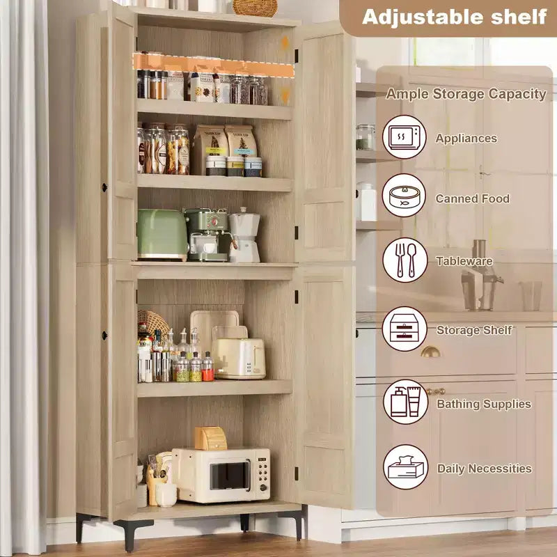 Mobiletto alto 71" con ante in vetro e 5 ripiani regolabili per cucina, bagno