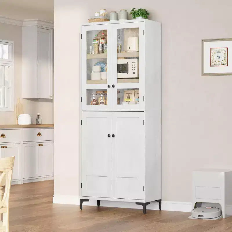 TROPOW 71 Inch Tall Storage Cabinet with Glass Doors, Kitchen Pantry 5 Tier Bathroom Cabinet Adjustable Shelves for Kitchen, Dining Room, Bathroom