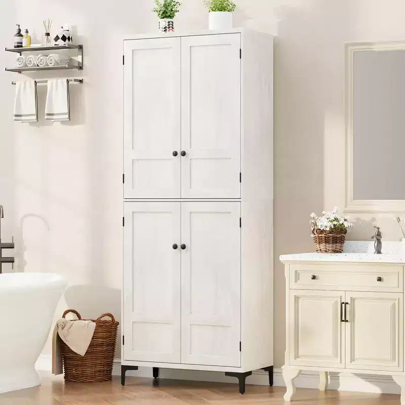 Mobiletto alto 71" con ante in vetro e 5 ripiani regolabili per cucina, bagno