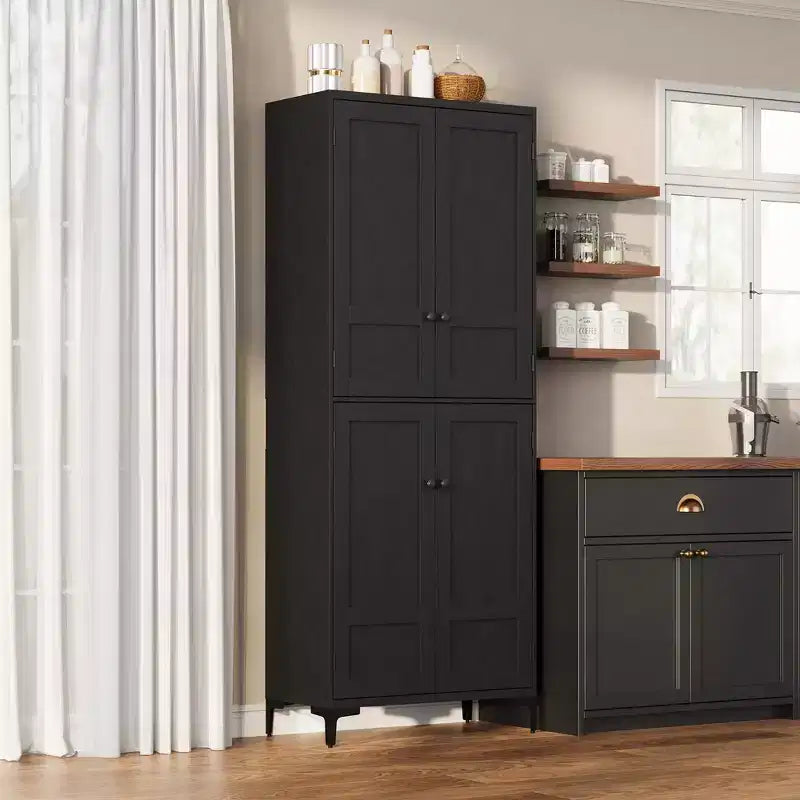 Mobiletto alto 71" con ante in vetro e 5 ripiani regolabili per cucina, bagno