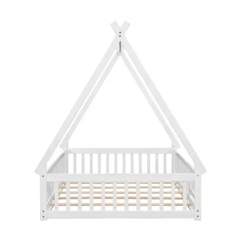 Letto da terra a tenda full size con sponde e porta, bianco