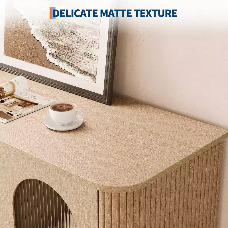 Credenza a buffet da 47" con ante in vetro scanalato e 3 cassetti, madia moderna con ripiani regolabili per cucina, sala da pranzo