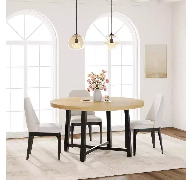 Tavolo da pranzo rotondo da 120 cm, tavolo da pranzo industriale da 4 a 6 posti, tavolo da cucina in legno con robusta struttura in metallo, tavolo da cucina circolare per la casa, senza sedie