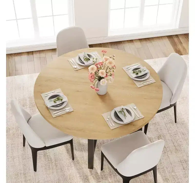 Tavolo da pranzo rotondo da 120 cm, tavolo da pranzo industriale da 4 a 6 posti, tavolo da cucina in legno con robusta struttura in metallo, tavolo da cucina circolare per la casa, senza sedie