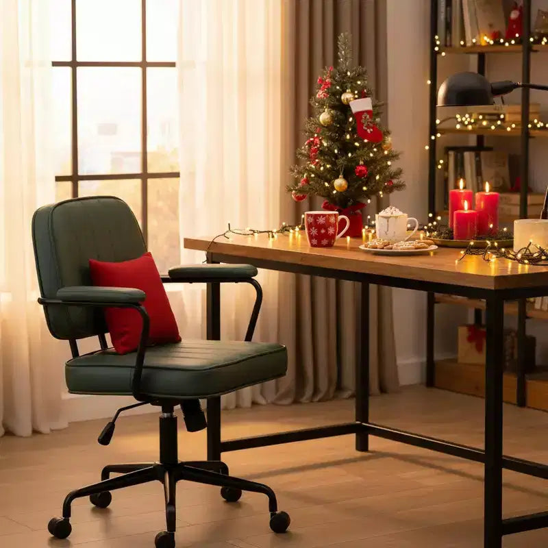 Homy Casa Adjustable PU Office Chair with Armrests and 360 Swivel Rolling Base, Green