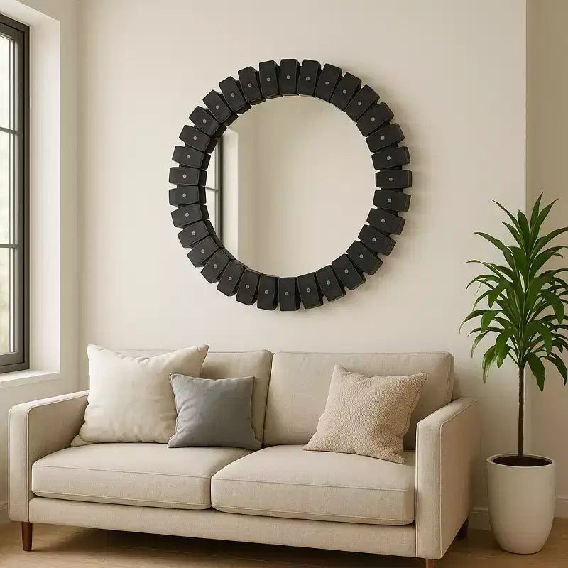 Specchio Decorativo Grande Rotondo con Cornice Effetto Marmo per Camera da Letto - Specchio da Parete Moderno per Bagno, Dormitori e Corridoio - 35, Nero