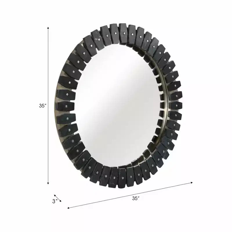 Specchio Decorativo Grande Rotondo con Cornice Effetto Marmo per Camera da Letto - Specchio da Parete Moderno per Bagno, Dormitori e Corridoio - 35, Nero