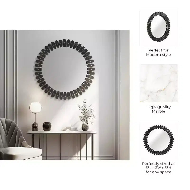 Specchio Decorativo Grande Rotondo con Cornice Effetto Marmo per Camera da Letto - Specchio da Parete Moderno per Bagno, Dormitori e Corridoio - 35, Nero