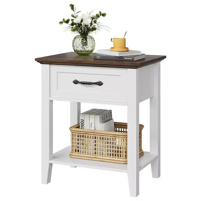 Comodino, tavolino versatile per camera da letto, comodino in legno con 1 cassetto e ripiano aperto, ufficio, divano, divanetto, piccoli spazi