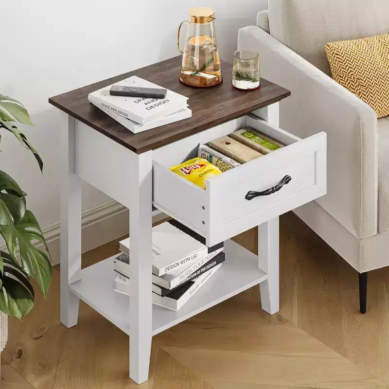 Comodino, tavolino versatile per camera da letto, comodino in legno con 1 cassetto e ripiano aperto, ufficio, divano, divanetto, piccoli spazi