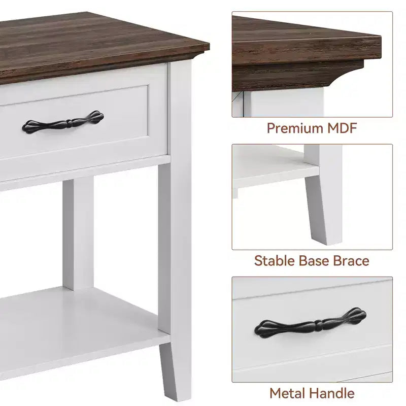 Comodino, tavolino versatile per camera da letto, comodino in legno con 1 cassetto e ripiano aperto, ufficio, divano, divanetto, piccoli spazi