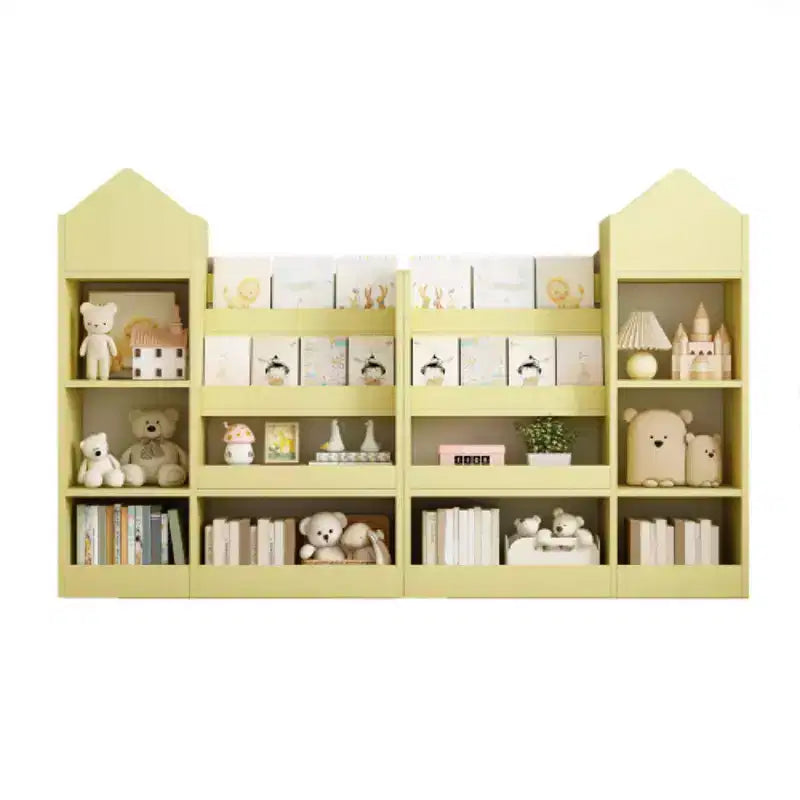 Libreria in legno per bambini con organizer, scaffale con 6 scomparti, 2 cesti e contenitori