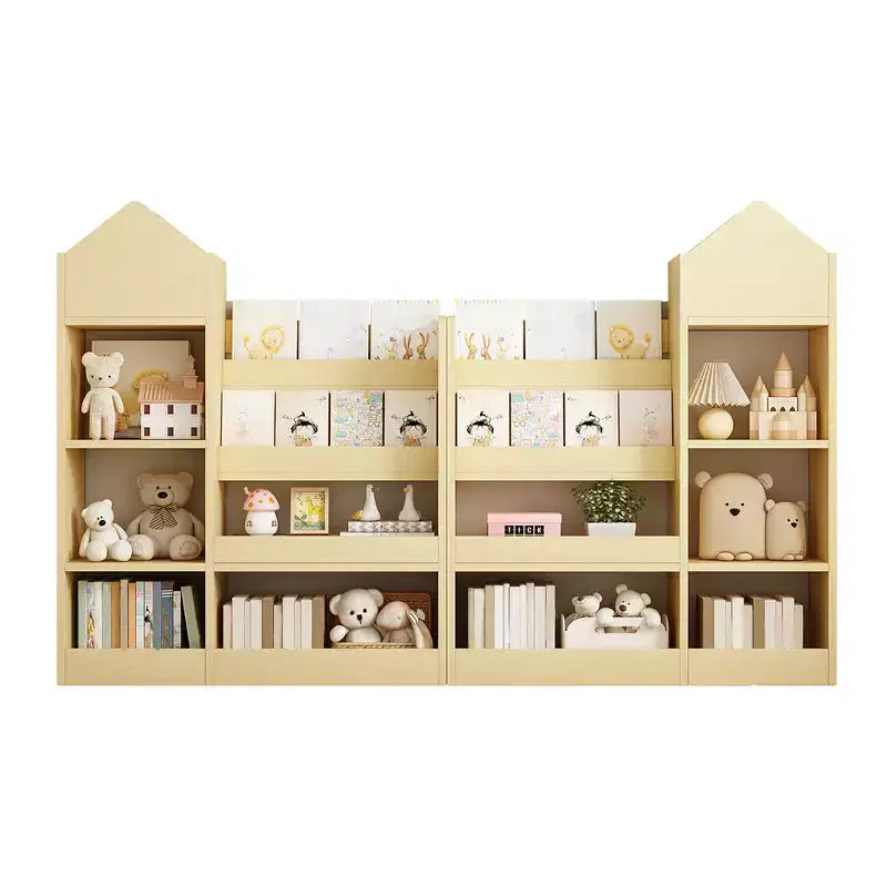 Libreria in legno per bambini con organizer, scaffale con 6 scomparti, 2 cesti e contenitori