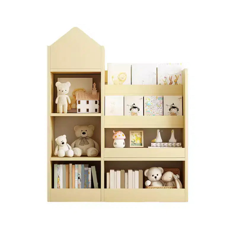 Libreria in legno per bambini con organizer, scaffale con 6 scomparti, 2 cesti e contenitori