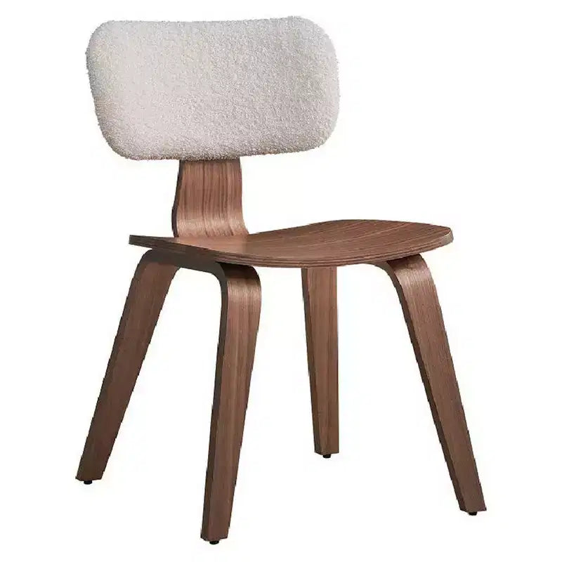 Set di 2 sedie da pranzo laterali curve da 22", rivestimento in boucle bianco e gambe marrone noce