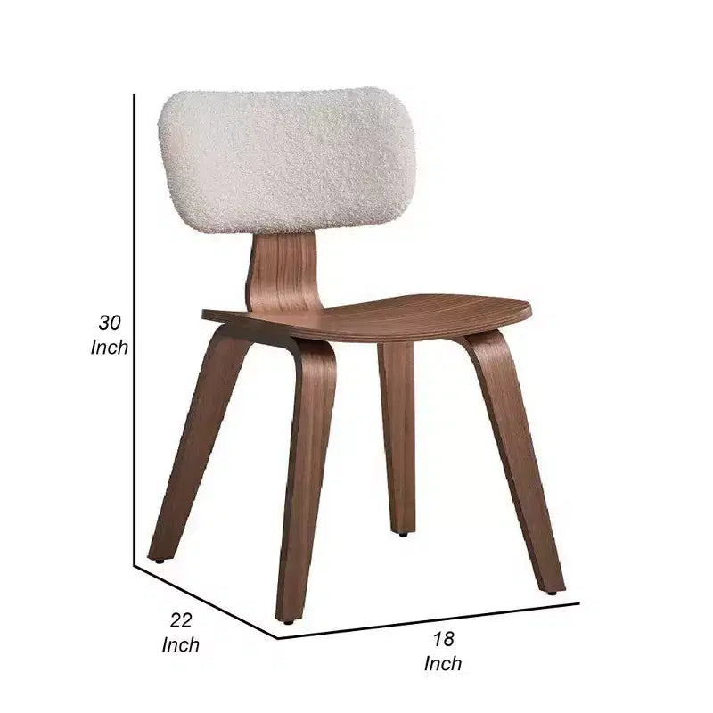Set di 2 sedie da pranzo laterali curve da 22", rivestimento in boucle bianco e gambe marrone noce