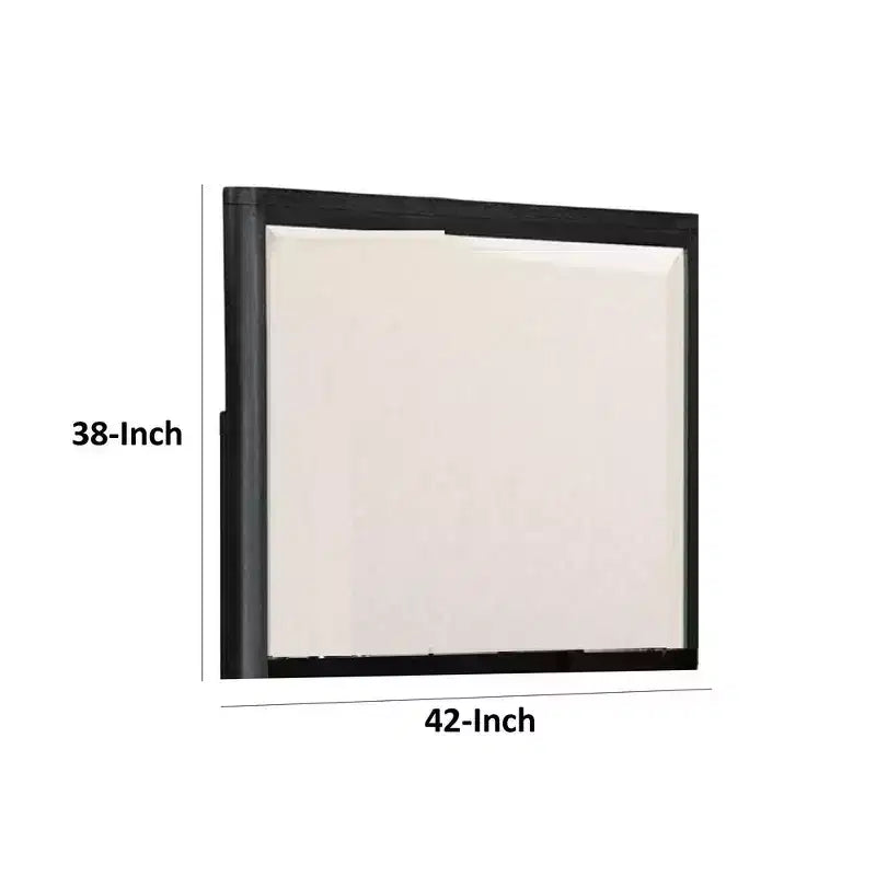 Specchio da comò smussato 38x42", cornice in legno massello colore grigio cenere