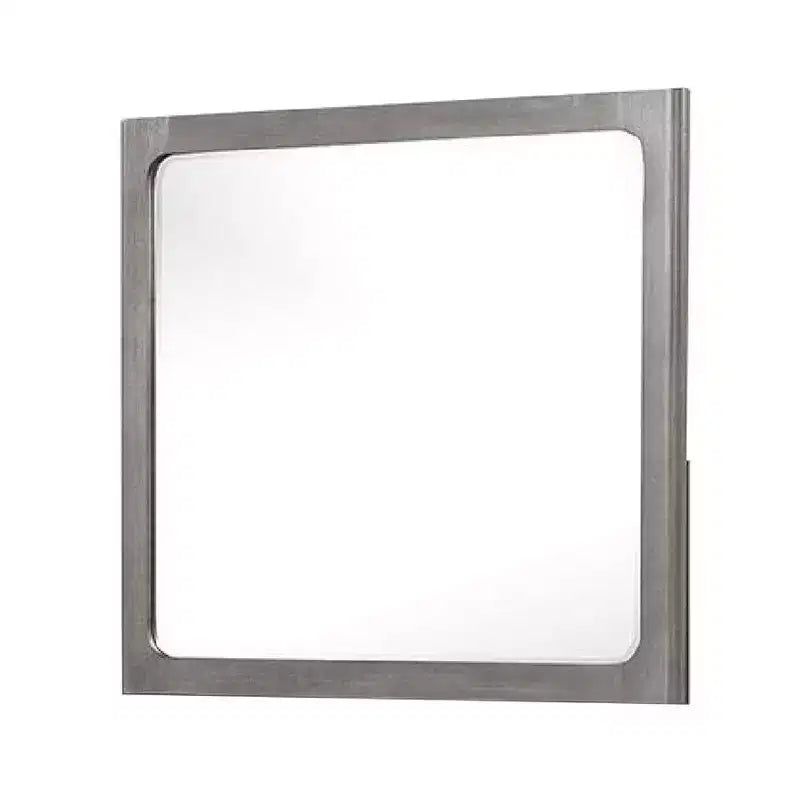 Specchio da cassettone 40" con bordo smussato, cornice in legno di gomma grigio caldo
