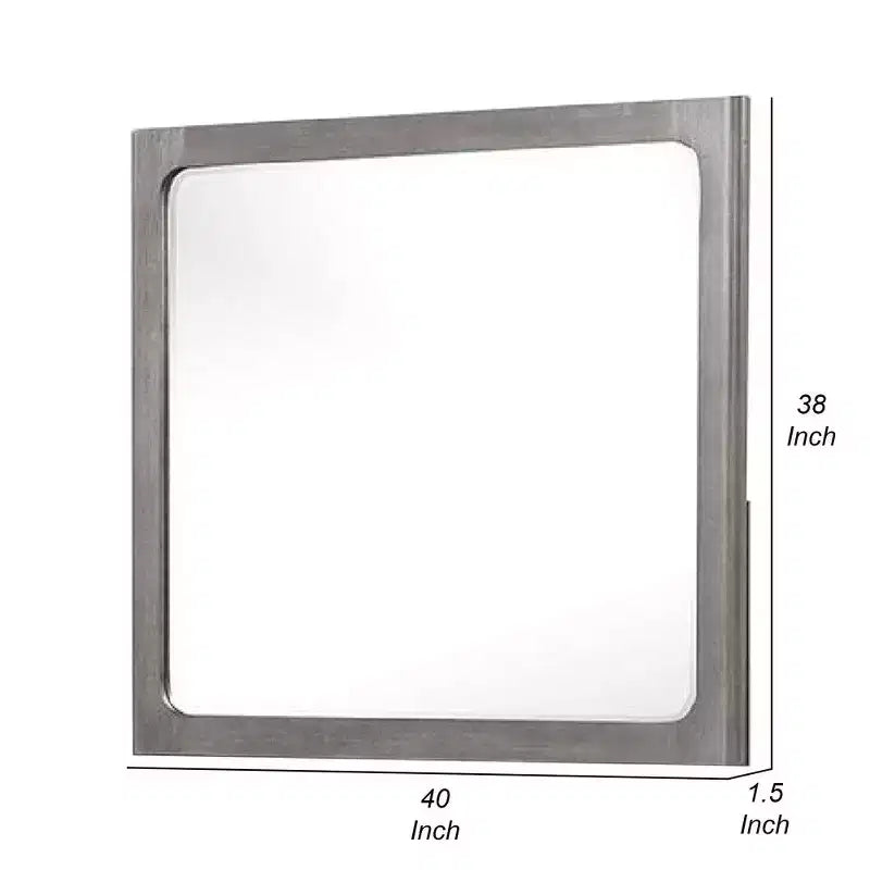 Specchio da cassettone 40" con bordo smussato, cornice in legno di gomma grigio caldo