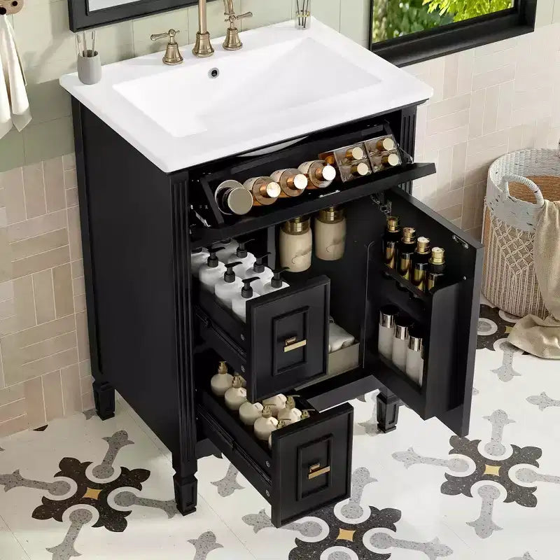Mobile bagno da 50 cm con lavabo, anta con chiusura ammortizzata, cassetto portaoggetti e ripiano, grigio