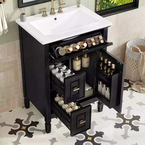 Mobile bagno da 50 cm con lavabo, anta con chiusura ammortizzata, cassetto portaoggetti e ripiano, grigio