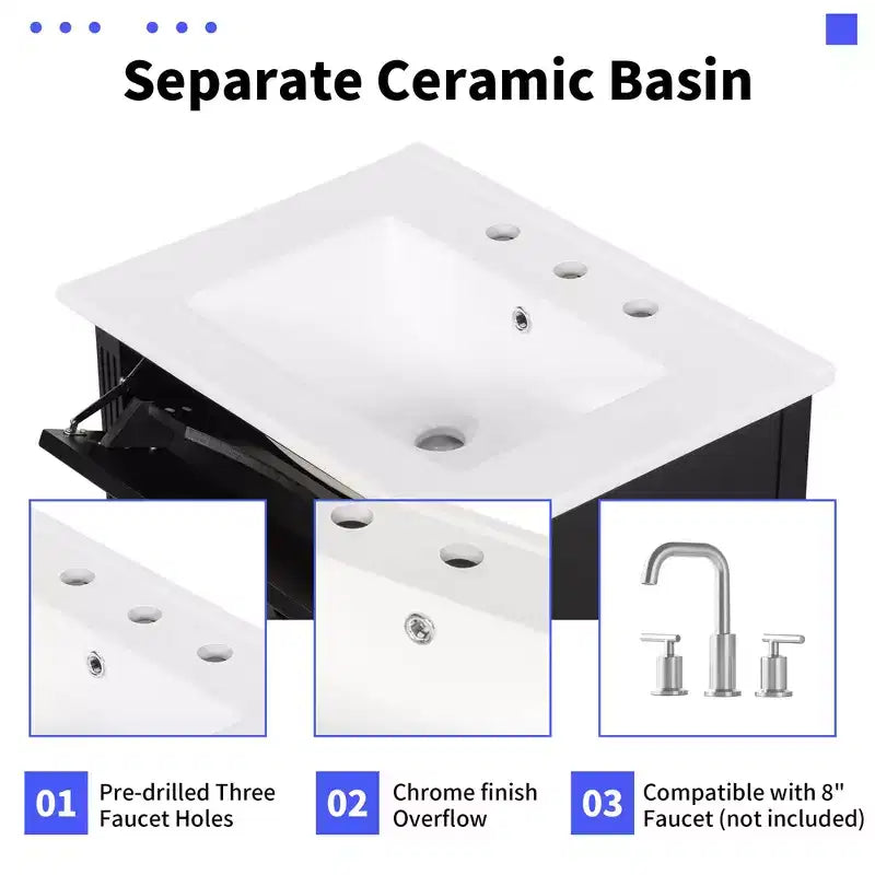Mobile bagno da 50 cm con lavabo, anta con chiusura ammortizzata, cassetto portaoggetti e ripiano, grigio