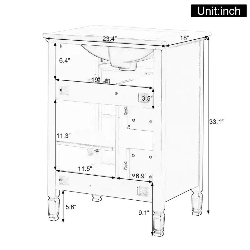 Mobile bagno da 50 cm con lavabo, anta con chiusura ammortizzata, cassetto portaoggetti e ripiano, grigio