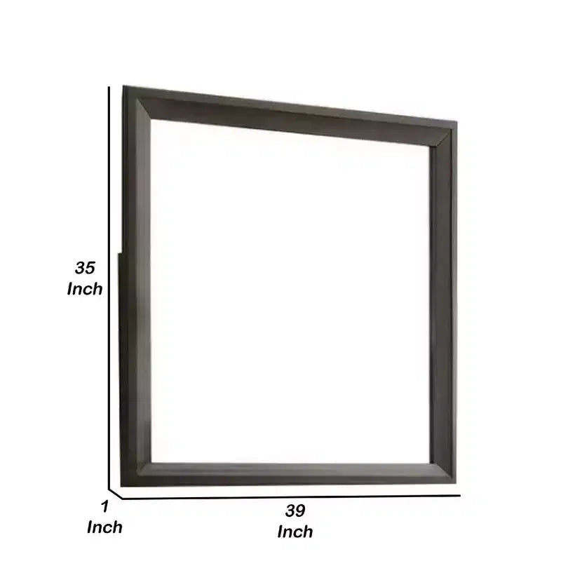 Specchio da comò con bordo smussato da 35", cornice in legno marrone