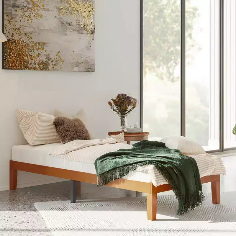 Struttura Letto a Piattaforma in Legno Massello Naturale, Senza Rumore, Non Richiede Rete a Molle