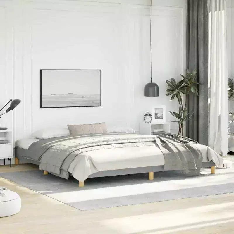 Bed Frame Light grey 100% polyester, plywood, engineered wood King